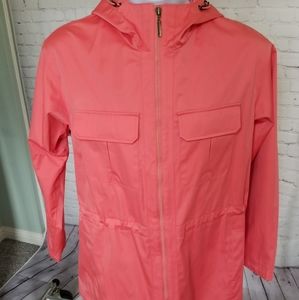 Coral-colored Dana Buchman raincoat